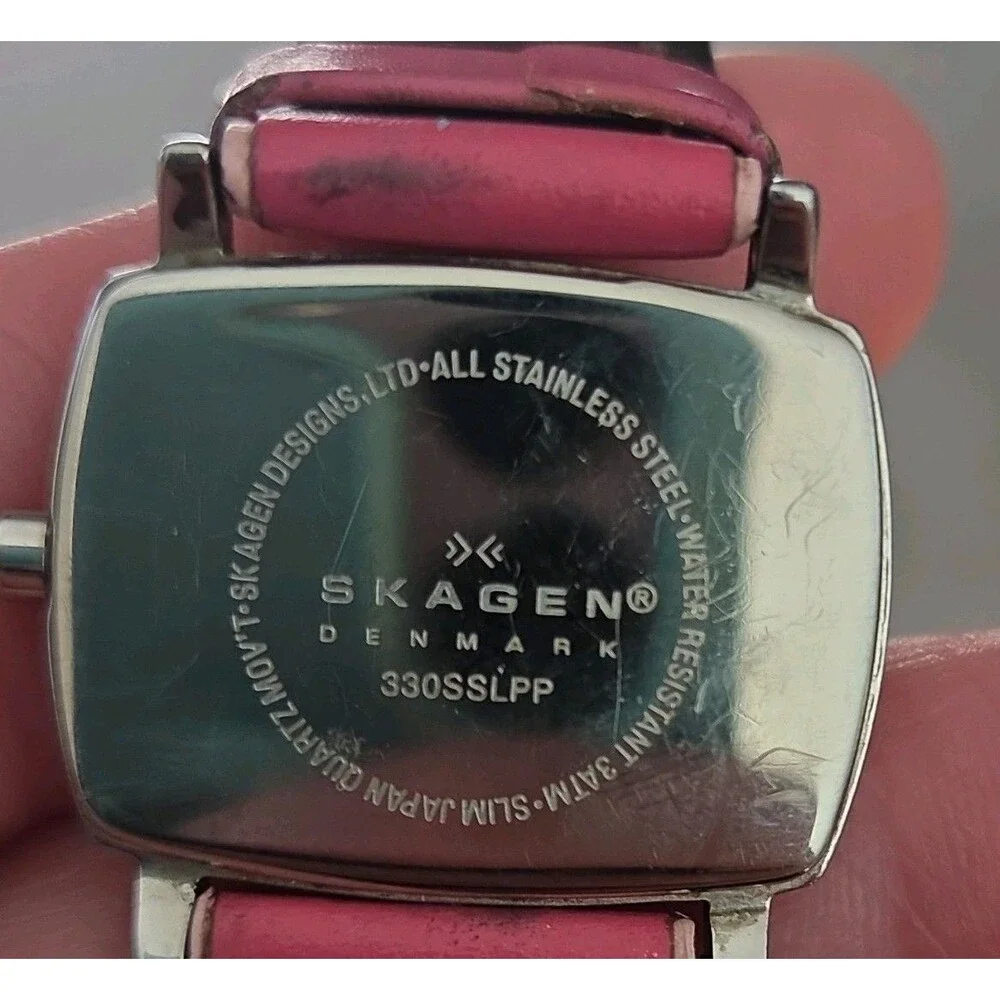 Skagen Denmark Women's Watch 330SSLPP Quartz Silver Dial Pink Leather Band